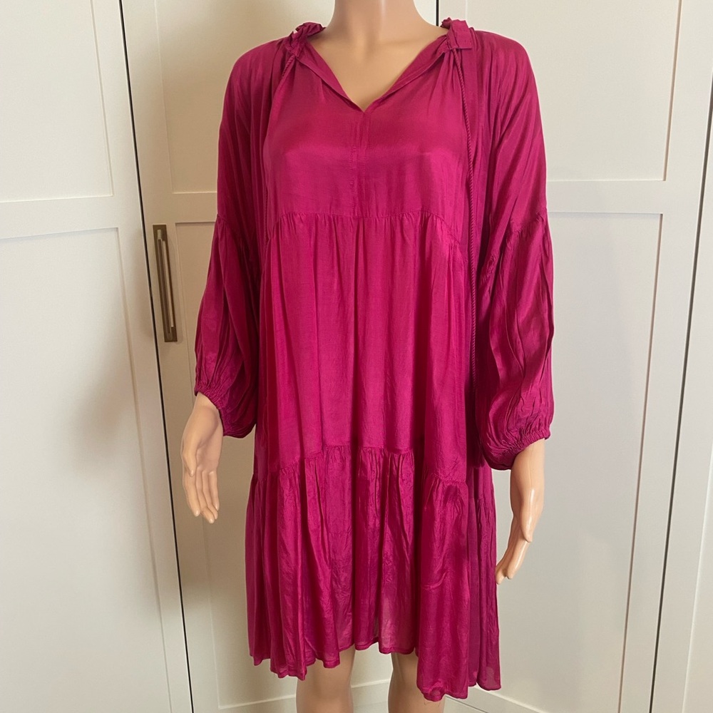 NAUDIC Boutique Brand Hot Pink Long Sleeve Babydoll Tiered Dress! Large